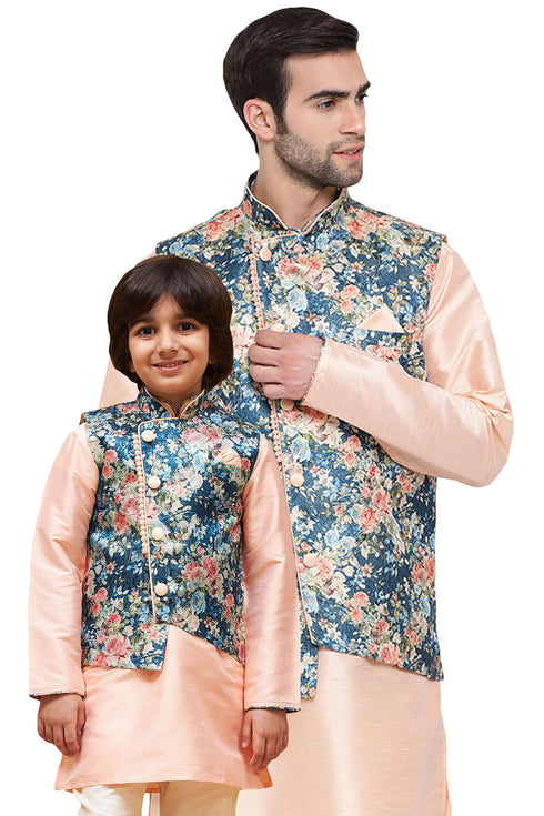 VASTRAMAY Baap Beta Silk Blend Peach Jacket